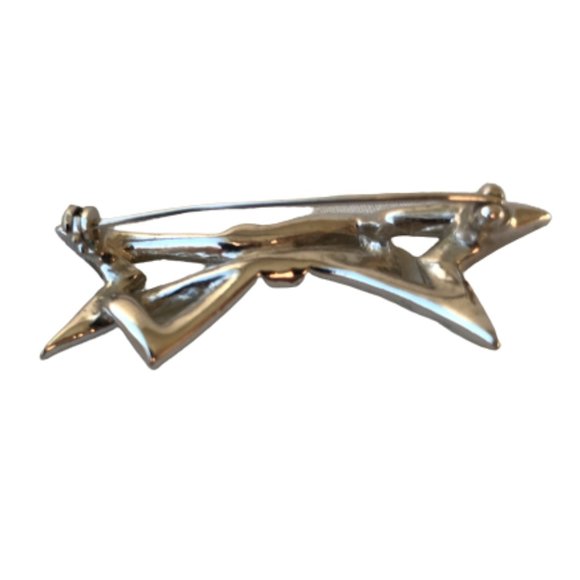 Vintage Silver Clear Rhinestone Groovy Bow Brooch - Picture 4 of 6